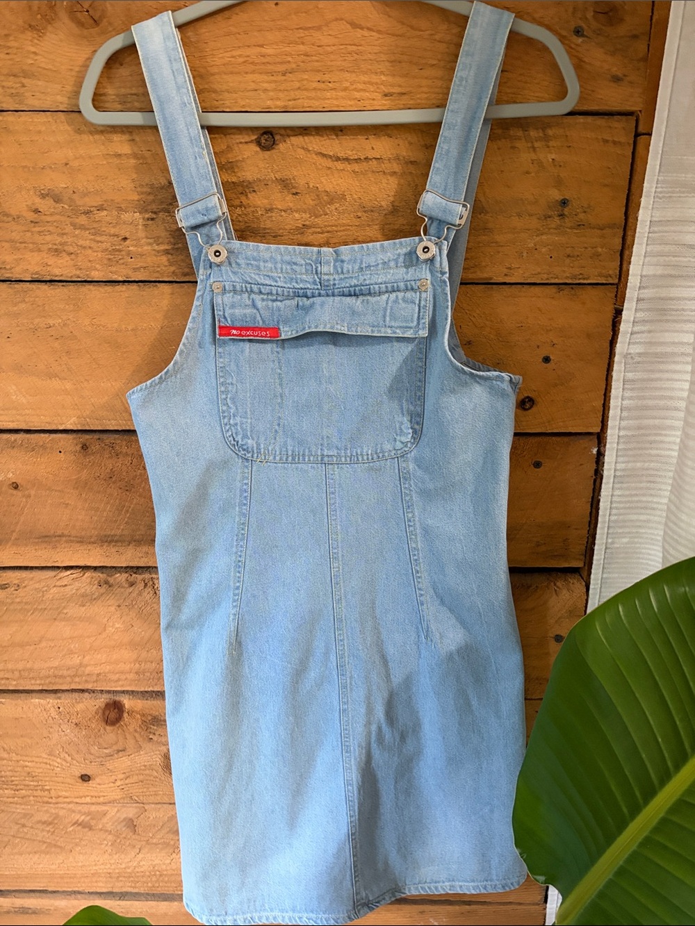 Light Blue Denim Overall Mini Dress with Bib Pocket